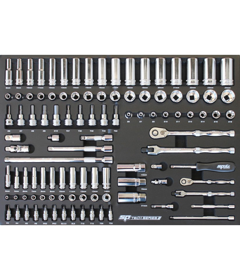 SPtools EVA TOOLKIT 106PCS 1/4" & 3/8" SOCKETS & ACCESSORIES METRIC