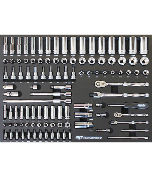 SPtools EVA TOOLKIT 106PCS 1/4" & 3/8" SOCKETS & ACCESSORIES METRIC